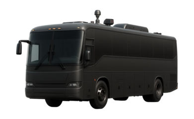 Covert surveillance bus with discreet markings and concealed equipment compartments.