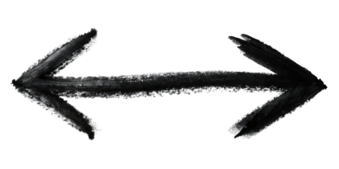 Textured black brush stroke arrows, pointing left and right, cutout, PNG, isolated on white or transparent background, AI