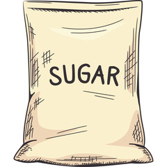 Cream Colored Bag Labeled Sugar With Black Outline And Hand Drawn Sketch Style On A Transparent Background