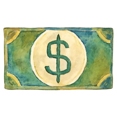  Watercolor Dollar Bill Illustration