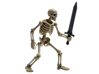 A spooky scene of a skeleton holding a knife
