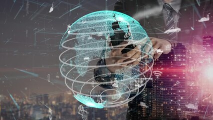 A conceptual image showcasing digital connectivity through a globe and business elements. It emphasizes the role of technology in modern communication and urban life. Xenic - Powered by Adobe