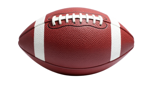 A close-up shot of a football on a white background