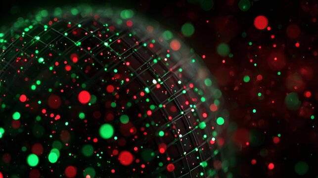 Red and green lights shine on a sphere, creating a festive or techy look against a black background.