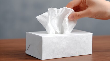 Hand pulls tissue from box