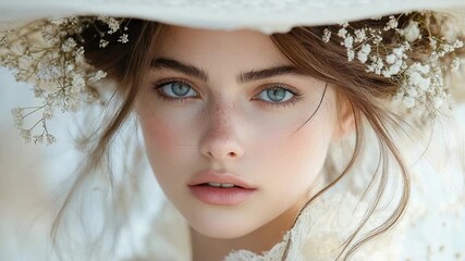 A beautiful young woman wearing a floral headpiece - Powered by Adobe