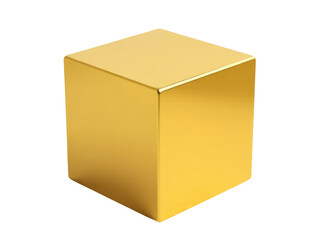 Fototapeta premium A single golden cube sits on a plain white background