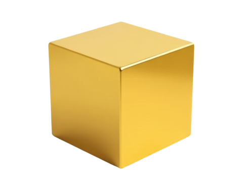 A single golden cube sits on a plain white background