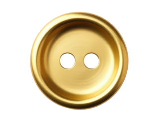 A golden button with two circular holes on a white background