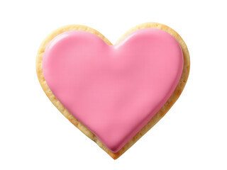 A single pink heart shaped cookie on a white background, ideal for food and dessert photography