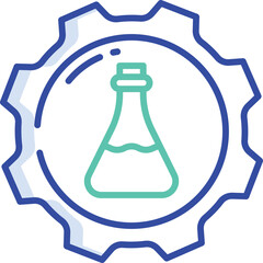Abstract Icon of a Gear Enclosing a Chemistry Flask with Blue and Teal Accents on a Transparent Background Clean Design for Scientific and Industrial Concepts