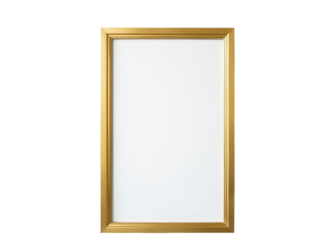 A simple yet elegant gold picture frame set against a pure white background, perfect for framing your favorite memories