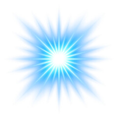 Blue sparkle light effect on transparent isolated background for christmas and holiday decorations, fireworks and digital design.
