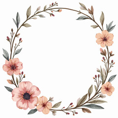 Watercolor Floral Wreath with Delicate Blossoms and Greenery for Invites and Cards
