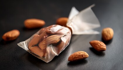 wrapped almond treat on dark surface