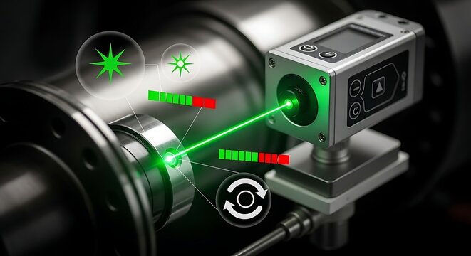 Advanced industrial laser measurement system precisely assessing critical machinery components with real-time digital feedback for optimal alignment and performance
