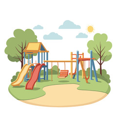 Colorful Playground with Slides, Swings, and Climbing Frame A Vector Illustration for Children's Fun