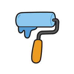 Paint roller with blue paint and orange handle, perfect for diy projects. Versatile tool for painting walls, furniture, and more