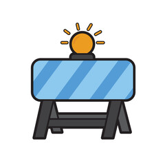 Roadblock barrier with flashing orange light signifies safety and obstruction on construction sites. Suitable for concepts of road safety and interruptions. Interrupt construction barrier, symbol safe