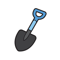 Shovel with blue handle and dark gray spade. Suitable for gardening, construction, tools, and outdoor concepts.
