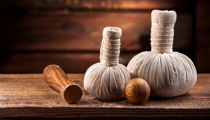 wooden massage balls on rustic wood