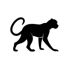 Obraz premium Silhouette of a monkey walking, depicted in solid black against a white background, showcasing its profile view.