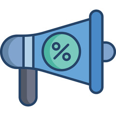 Blue Megaphone Icon with Percentage Symbol in Teal Circle on Transparent Background Ideal for Sale Announcements and Promotions
