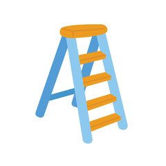A Frame ladder with blue sides and orange steps perfect for construction, maintenance, and home improvement concepts in stock photography