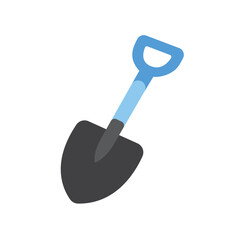 Shovel with blue handle and dark gray spade. Suitable for gardening, construction, tools, and outdoor concepts.