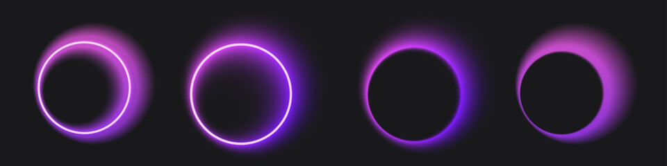 A series of neon purple circles and eclipse light effects, ideal for futuristic and creative design concepts.