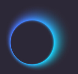 A dynamic neon circle with a blue halo effect, resembling a glowing eclipse, against a dark setting.