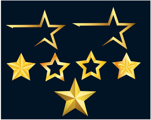 Golden Metallic Star Shapes and Outlines Set on Dark Background