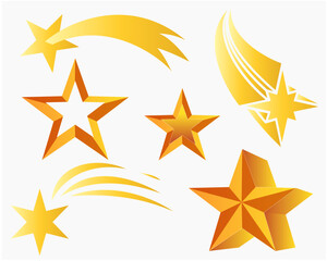 Mixed Set of Gold Stars, Shooting Stars, and Dynamic Comet Trails Vector