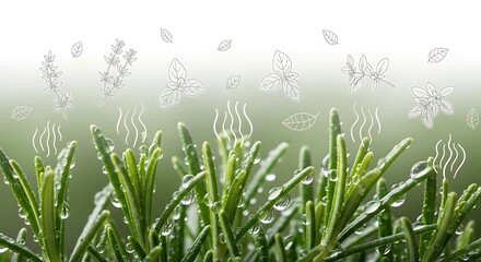 Obraz premium Fresh Rosemary and Herbs with Natural Aromas Rising