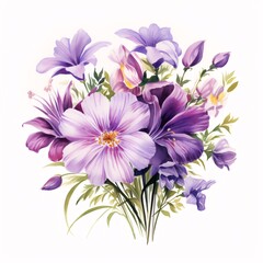 Obraz premium Elegant floral arrangement featuring purple and pink blossoms on white background