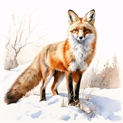 Obraz premium Charming red fox stands gracefully in the snow-covered landscape