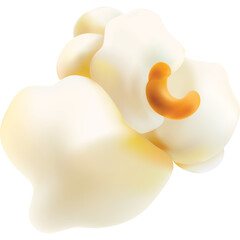 A Cluster of Fluffy White Popcorn Kernels with a Single Cashew Nut Amidst the Kernels on a Transparent Background