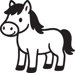 A charming and minimalist cartoon illustration of a friendly horse.