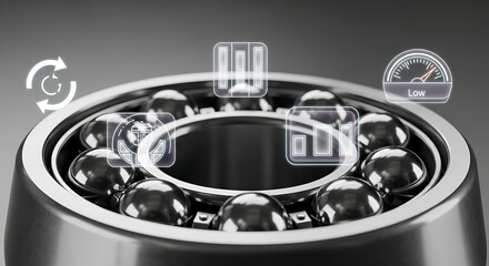 Smart ball bearing with digital monitoring icons for performance analysis and predictive maintenance