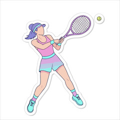 Dynamic Female Tennis Player Swinging Racket &ndash; Trendy Pastel Illustration Perfect for Women&rsquo;s Sports Branding, Social Media & Merch