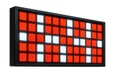 High-contrast LED display board featuring red and white segments.