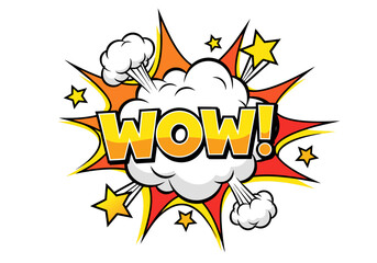 Vibrant 'Wow!' pop art comic explosion graphic, conveying surprise and excitement with dynamic starbursts and bold graphic design