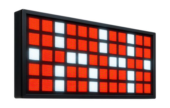 High-contrast LED display board featuring red and white segments.