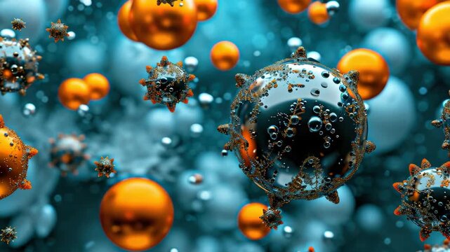 A microscopic view of viruses and bacteria in a scientific setting.
