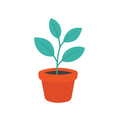 Plant with green leaves in an orange pot, perfect for botanical designs, nature themed projects, gardening concepts, and home decor ideas