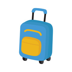 Suitcase packed with vacation essentials in blue and yellow colors, perfect for travel and summer holiday concepts for design projects
