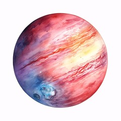Watercolor illustration of an exoplanet with swirling atmospheric patterns
