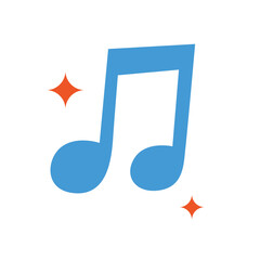 Blue musical note surrounded by orange sparkles, perfect for music related designs, posters, flyers, and digital compositions needing a creative touch