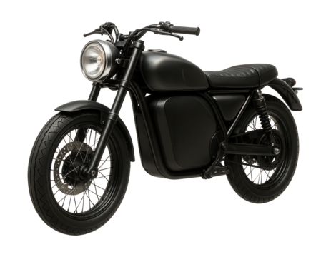 Retro electric motorcycle featuring a circular headlight and sleek minimalist style.