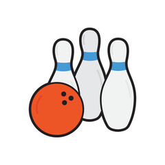 Orange bowling ball with three pins. Ideal for sports, leisure, recreation, or bowling related designs